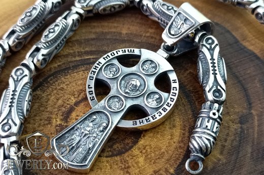 Серебряный крест с ликами святых без распятия, фото